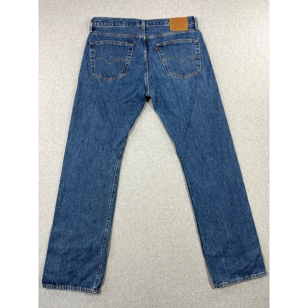 Levis Premium 501 Button Fly Jeans Mens 36x34 Blue Big E Original Straight Leg